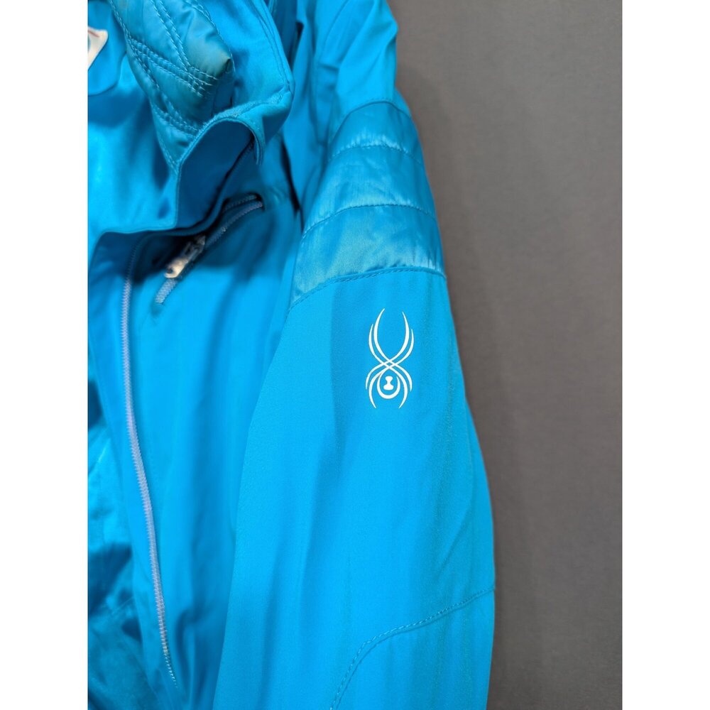 Spyder Girls Ski Jacket Size 12 Teal Blue Hooded Winter Snow